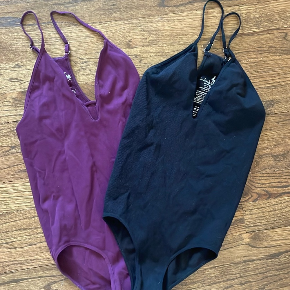 Two Deep V Bodysuits Intimately Free People XS